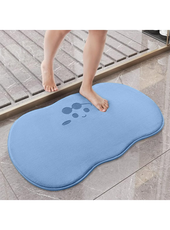 fuyuli Super Absorbent Bath Mat 15.74x23.62inch Blue Quick-drying Bathroom Mats Super Absorbent Living Room Floor Mat Rubber Non-slip Bottom Easy To Clean Bathroom Rugs Concis Kitche