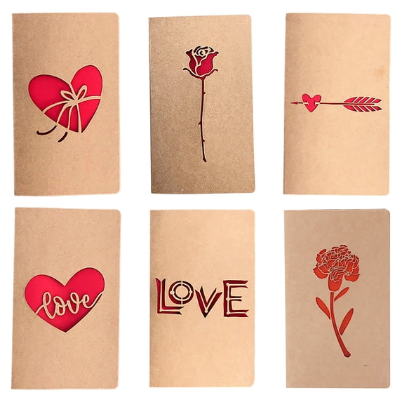 fuyuli Vintage Kraft Paper Hollow Love Mother's Day Card with Blank Envelopes, 6Pcs Retro Kraft Paper Card Handmade Mother's Day Card, Suitable for Mother’s Day Thank You and Celebration(6Pcs)