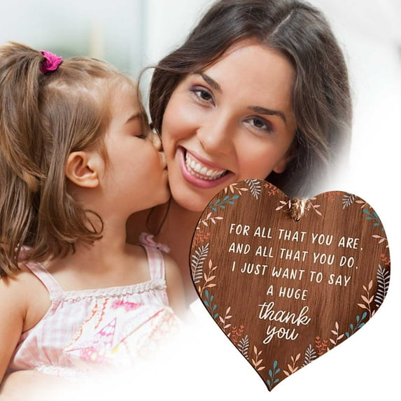 fuyuli Wooden Plaque Mother's Day Gift Pendant Handicraft,Wooden Hanging Heart Mother's Day Gift, Mother'S Day Gifts For Mom(Brown - 3.9×3.9in)