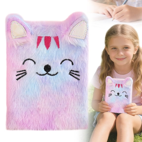 fuzzy notebooks for woman,Journal Hardcover Fluffy Secret Diary Tie-Dye Notebook,for Writing and Drawing,Hardcover Fluffy Bear Secret Diary with Stickers(B)