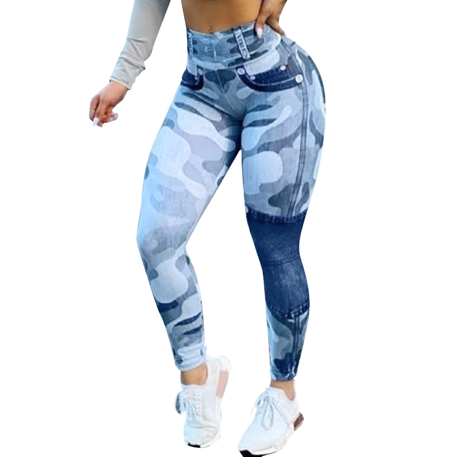 Günstig im Online-Verkauf fvwitlyh 80s Clothes Women Casual Leggings Button High Women Yoga Stitching Waist Fit Slim Shorts Jeans Camouflage
