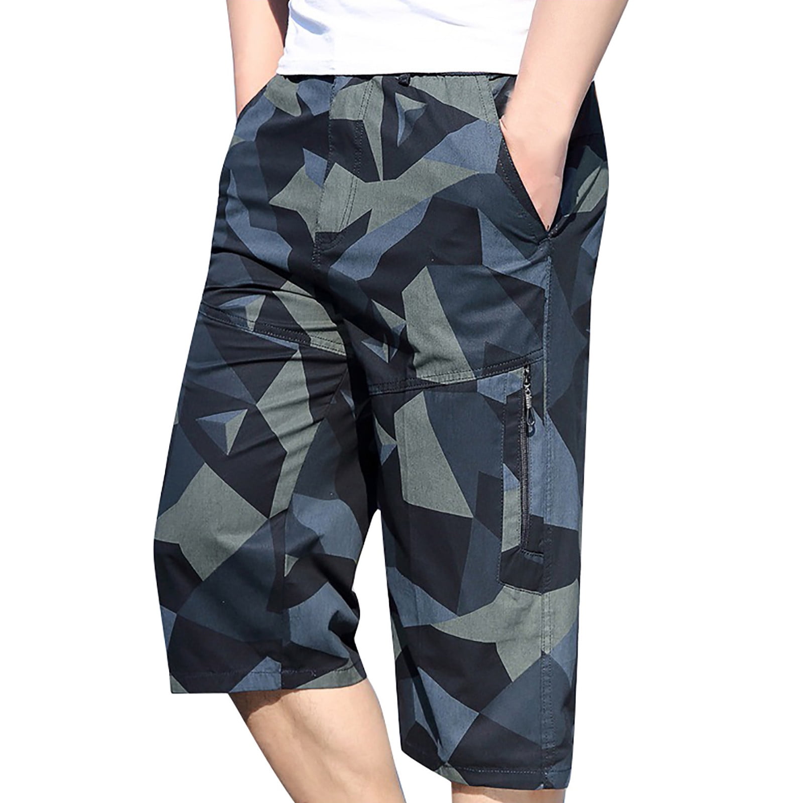 Men's Fashion Cargo Capri Pants - 3/4 Length, Drawstring Elastic Waist, Multiple Pockets, Khaki XXXL