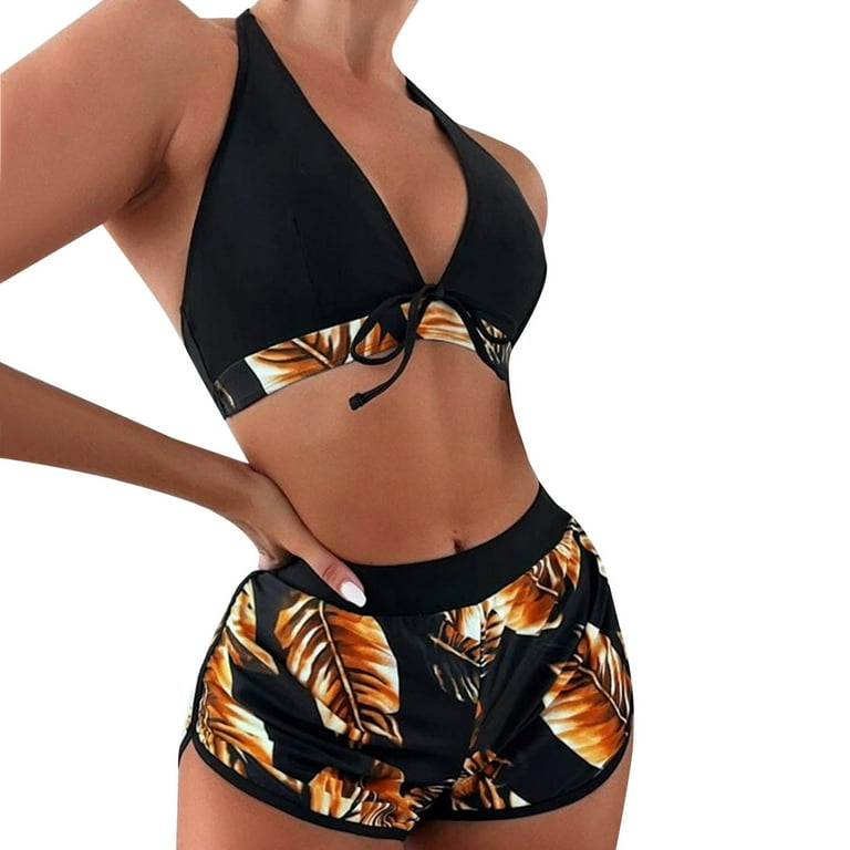 fvwitlyh Bikini Sets for Women Swim Suits Womens Two Piece Shorts Women Color 3pack Tropical Print Halter Bikini Swimsuit Swimwear for Women Two Pieces Bikinis Walmart
