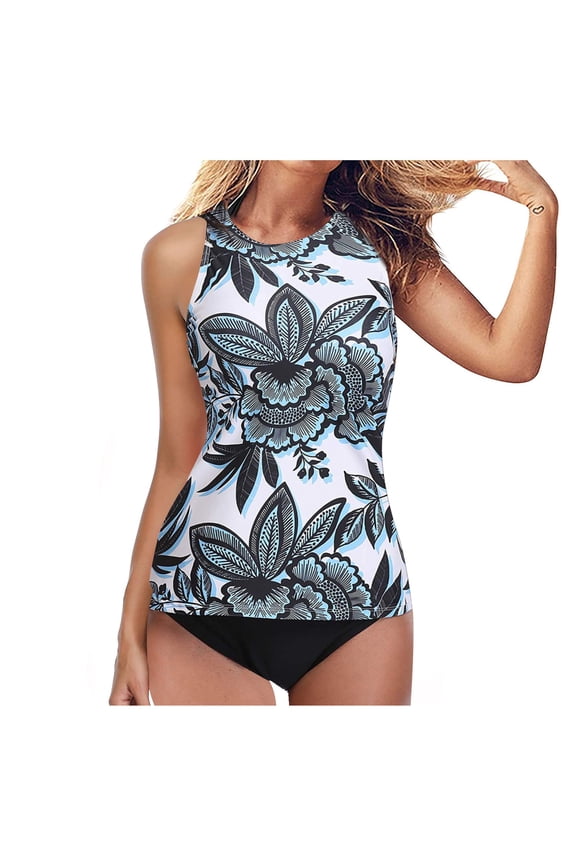 Bikini Sets for Women Swim Top Crop Control Two Piece High Women's High Tummy Swimsuit Neck Halter Ladies Two Piece Swimsuits for Older Women Bikinis