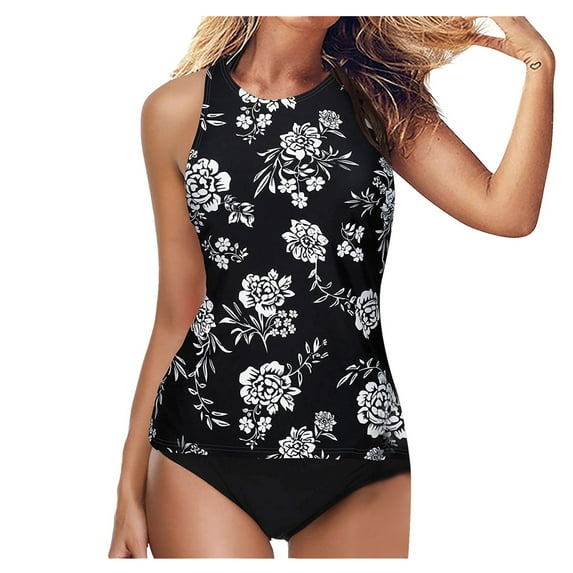 fvwitlyh Bikini Sets for Women Swim Top Crop Control Two Piece High Women's High Tummy Swimsuit Neck Halter Ladies Two Piece Swimsuits for Older Women Bikinis
