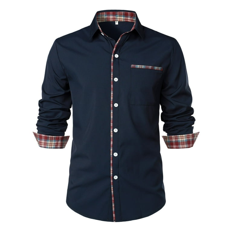 fvwitlyh Black Button Down Shirt Men Men s Basic Business Dress Shirt Regular Fit Long Sleeve Solid Color Button Down Shirts Walmart