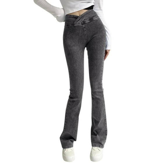 fvwitlyh Black Jeans Jeans for Women, Womens Jeans High Waisted Mom Jeans Y2k Jeans Baggy Bell Bottom Ripped Jeans Teen Girls Denim Pants