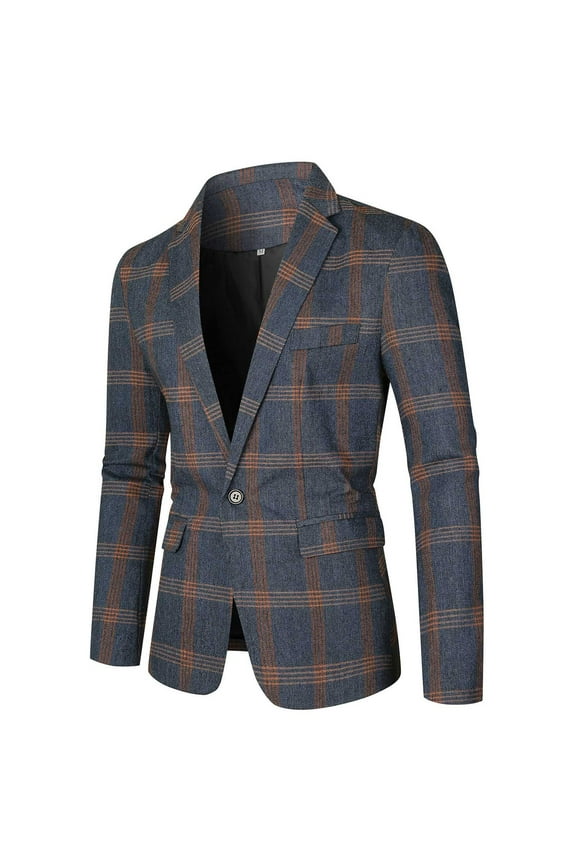 Blazer for Men Charcoal Suit Slim Mens Casual Sport Slim Fit One Button Check Print Blazer Lightweight Jacket Men's Plaid Suits Mens Blazer