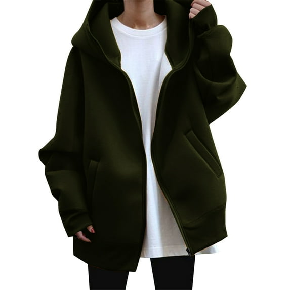 fvwitlyh Grey Crewneck Sweatshirt Women's Comfy Lightweight Oversized Zip Up Hoodie Sweatshirt Army Green 3X-Large