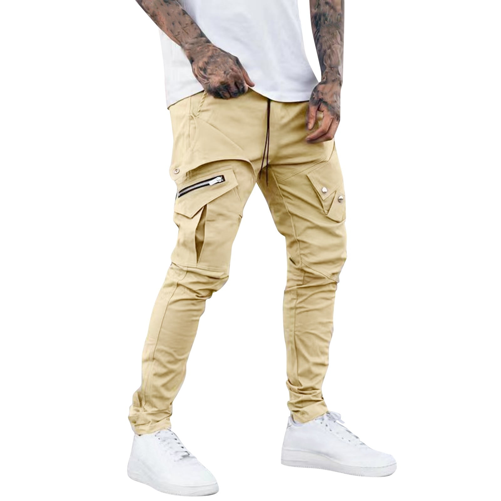 fvwitlyh Gym Pants Men Men's Cotton Relaxed Fit Full Elastic Waist Twill  Pants 