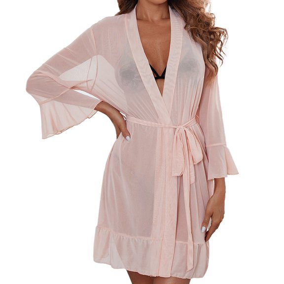 fvwitlyh Halter Pajamas Womens Lace Trim Kimono Robe Satin Short Bathrobe Sleepwear V Daddy Pajamas for Women plus Size