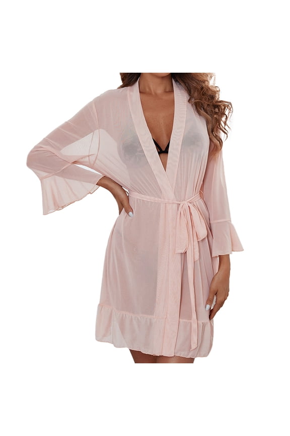 Halter Pajamas Womens Lace Trim Kimono Robe Satin Short Bathrobe Sleepwear V Daddy Pajamas for Women plus Size