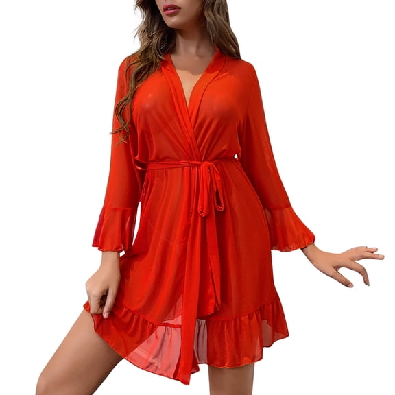 fvwitlyh Halter Pajamas Womens Lace Trim Kimono Robe Satin Short Bathrobe Sleepwear V Daddy Pajamas for Women plus Size