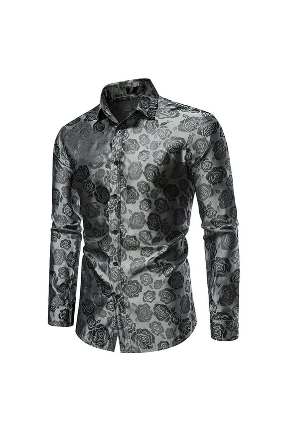 Hawaiian Shirt Men's Western Cowboy Embroidered Long Sleeve Button Down Shirt Grey XX-Large