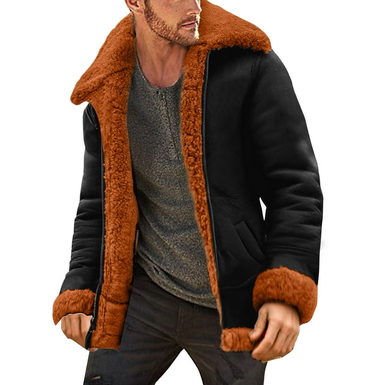 fvwitlyh Jackets for Men 8xlt Jacket Men Plus Size Winter Coat Lapel Collar Long Sleeve Padded Leather Jacket Vintage Thicken Windbreaker Jacket Coats for Men Walmart