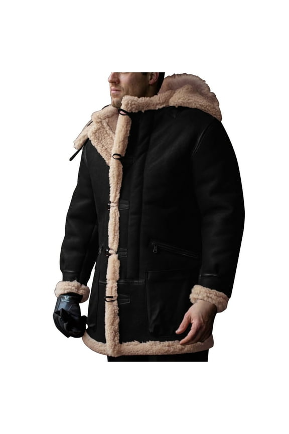 Jackets for Men Outlast Jacket Men Plus Size Hooded Winter Button Coat Lapel Collar Long Sleeve Padded All Weather Jackets for Men Coats for Men