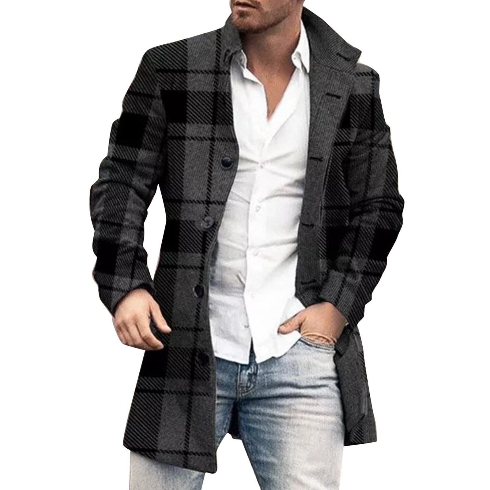 Mens Wool Winter Coats Men Plus Size Winter Coat Lapel Collar Long