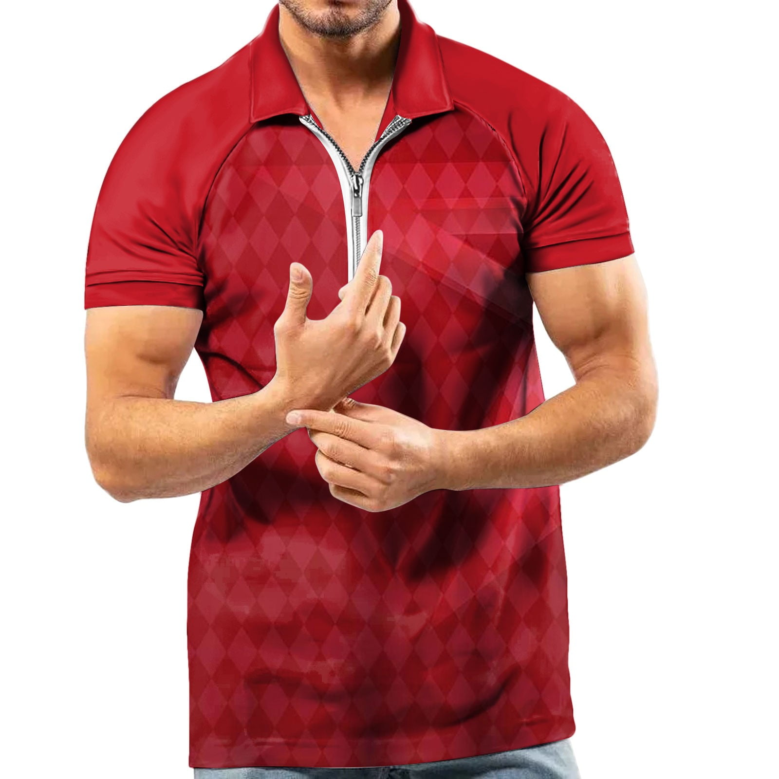 Men’s Short Sleeve Knit Shirt Vintage Stripe Lapel Collar Polo Shirt