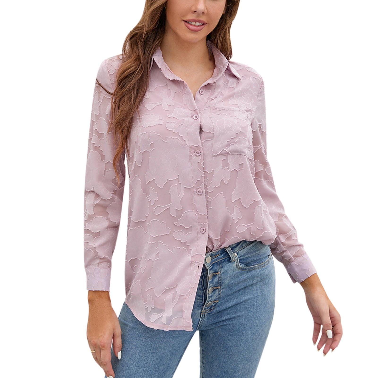 fvwitlyh Cute Shirts for Women Womens Business Casual Tops Work Blouses  Button Down Long Sleeve Dressy Shirt
