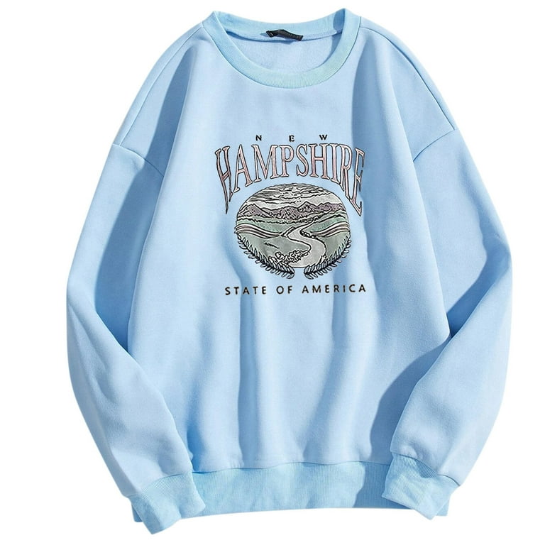 fvwitlyh Oversized Hoodie for Women Womens Casual Hoodie Striped Printed  Sweatshirts Long Sleeve Drawstring Pullover Tops Shirts Light Blue Medium