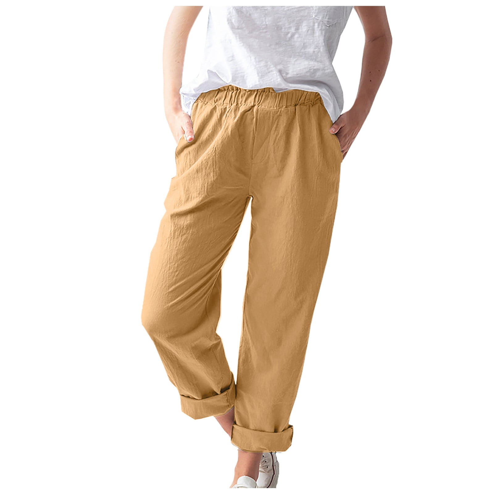 fvwitlyh Pants for Women Casual Pant Suits for Women Velour Linen Elastic  Waist Pants For Women Solid Color Loose Straight Pants Summer Pants Cargo  Pants Women 