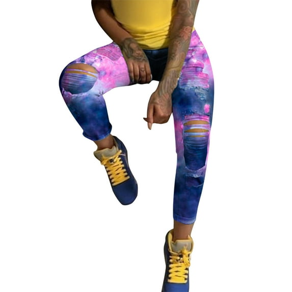 fvwitlyh Pants for Women Woman High Waist Pants Women's Wash Light Color Dye Printing Two Color Tie Dye Denim Pants Tall Woman Clothes Cargo Pants Women