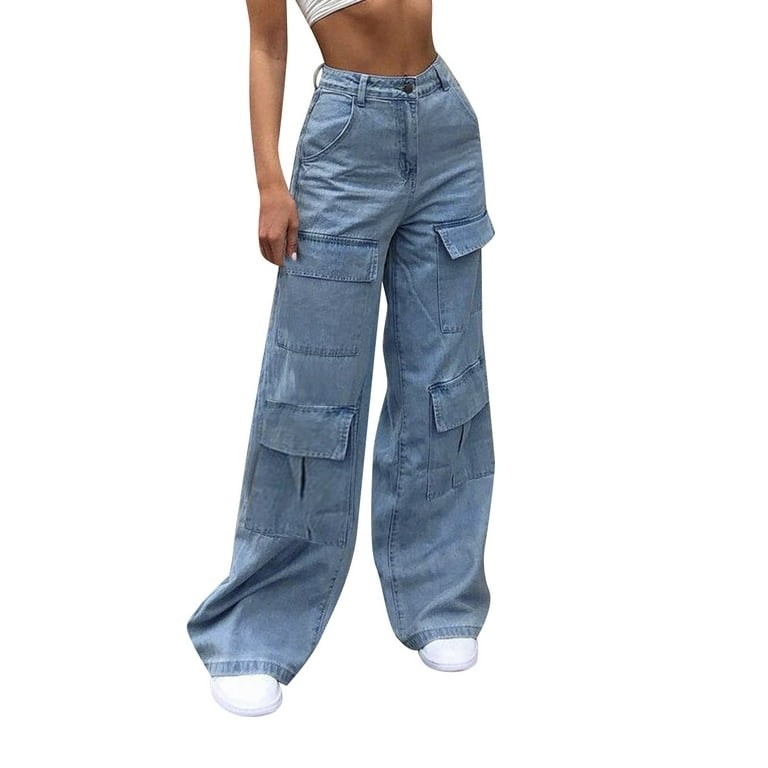 fvwitlyh Pants for Women Designer Pants for Women Ripped Boyfriends Jeans  Distressed High Waist Baggy Denim Pants Wide Dorm Pant Cargo Pants Women 