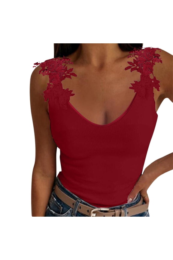 Rainbow Tank Top Women Women's Summer Halter Spaghetti Strap Lace Flowy Tank Tops Cami Shirts Red X-Large