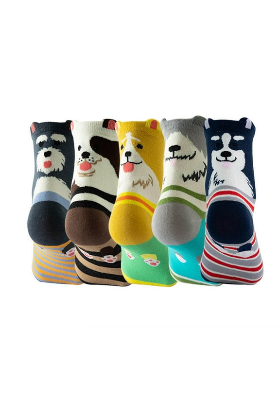 Reformer Womens Animal Themed Socks Five Pairs Set Dog Cute Socks Daily Socks Cut