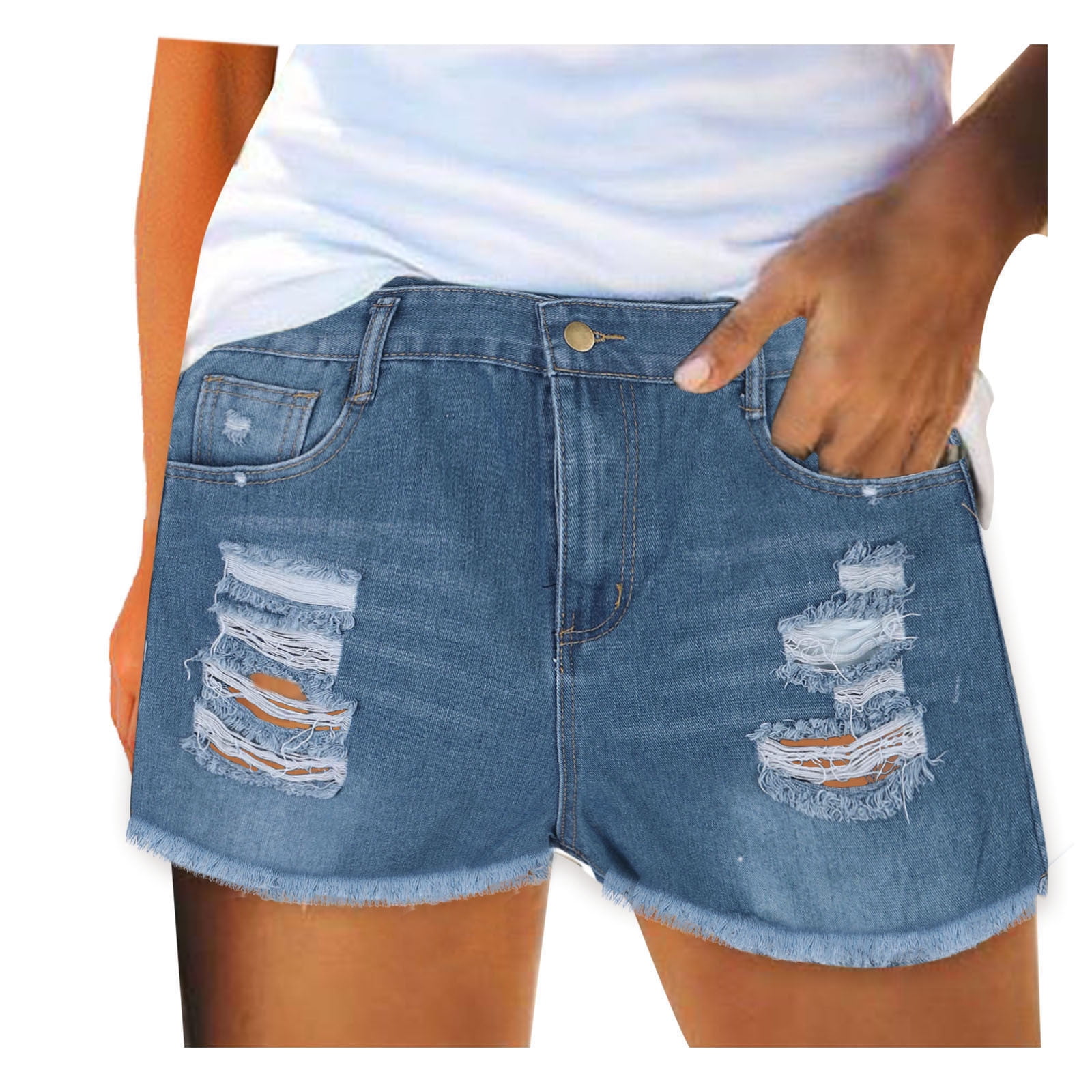 fvwitlyh Scrunch Bbl Shorts Women's High Waisted Rolled Hem Distressed Jeans  Ripped Denim Shorts 