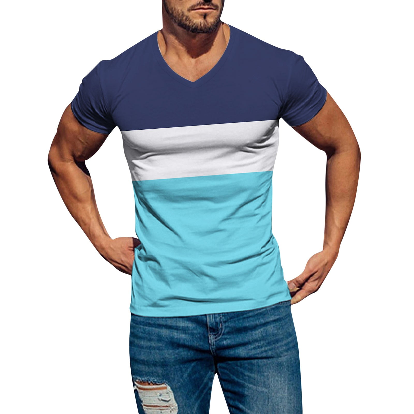 fvwitlyh T Shirt Men's V-Neck T-Shirts Sky Blue Medium