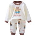 thumbnail image 1 of Akiihool Toddler Boy Dressy Outfit Baby Boy Waffle Knit Set Newborn Long Sleeve Letters Embroidered Romper Pants Infant 2 Piece Fall Winter Clothes(Brown,18-24 Months), 1 of 7