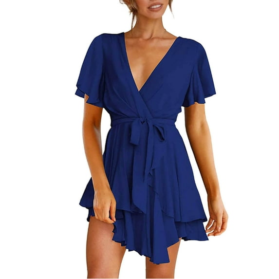 fvwitlyh Wedding Guest Dresses for Women Women's Casual Swing Simple T-Shirt Loose Dress