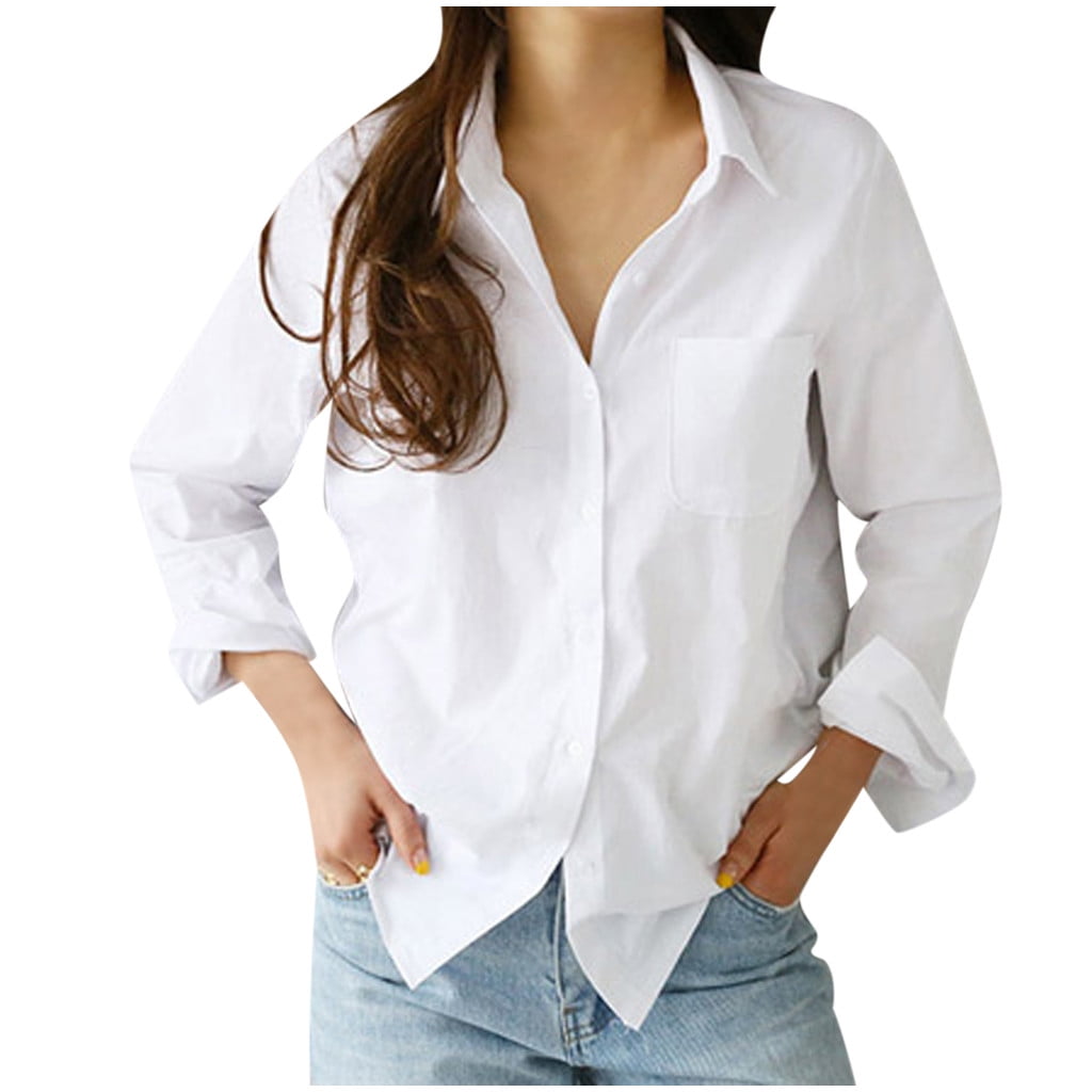 fvwitlyh White Button Down Shirt Women Women's Classic-Fit Long-Sleeve ...