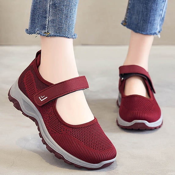 fvwitlyh Wide Width Mary Jane Shoes Women's Casual Walking Runing Sneakers Flat Shoes Outdoor Walking Women's Velcro Casual Single Shoes