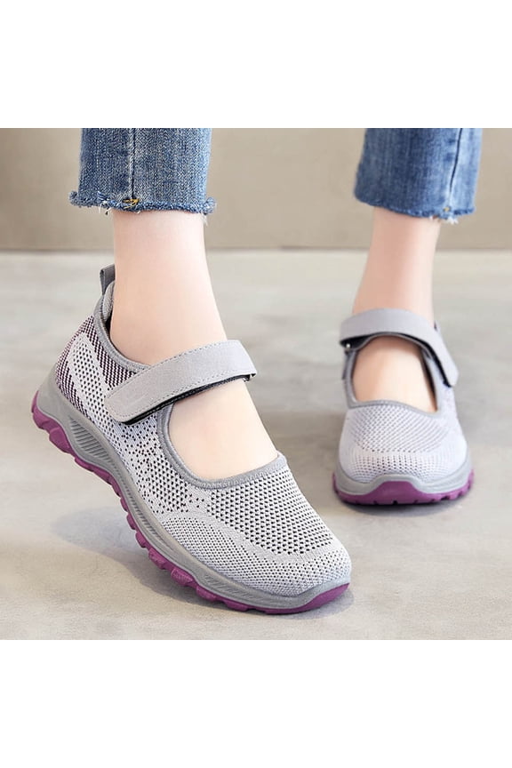 Wide Width Mary Jane Shoes Women's Casual Walking Runing Sneakers Flat Shoes Outdoor Walking Women's Velcro Casual Single Shoes