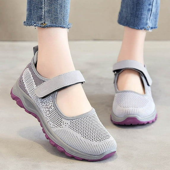 fvwitlyh Wide Width Mary Jane Shoes Women's Casual Walking Runing Sneakers Flat Shoes Outdoor Walking Women's Velcro Casual Single Shoes
