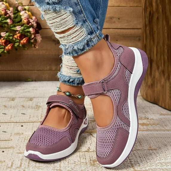 fvwitlyh Wide Width Mary Jane Shoes Women's Casual Walking Runing Sneakers Flat Shoes Outdoor Walking Women's Velcro Casual Single Shoes