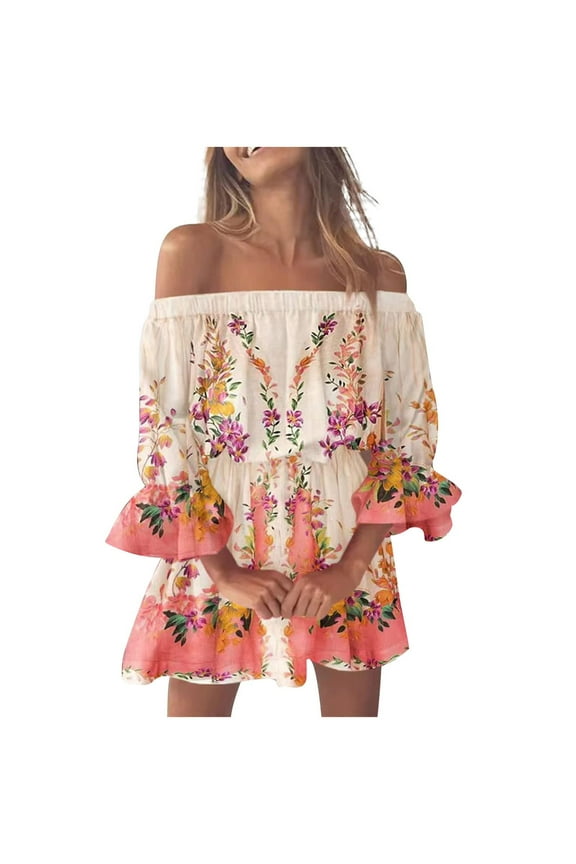 Winter Dresses Women Vintage Off Shoulder Rose Embroidered Floral Evening Dress V Neck Short 3 4 Sleeves Wedding A Line Midi Gown