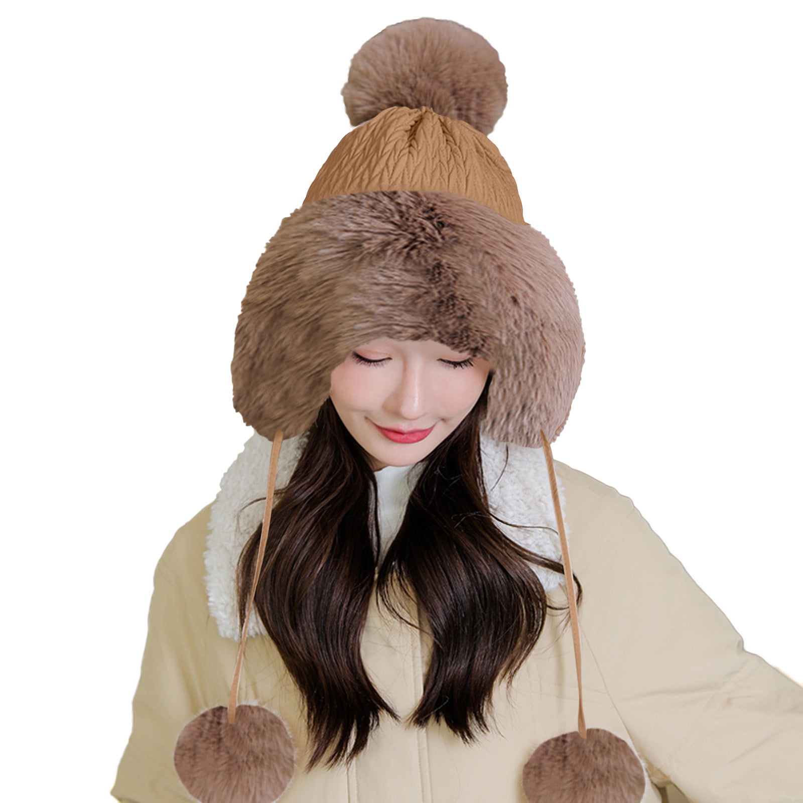 Winter Warm Knitted Hat With Earflap Thick Plush Winter Hat - Temu