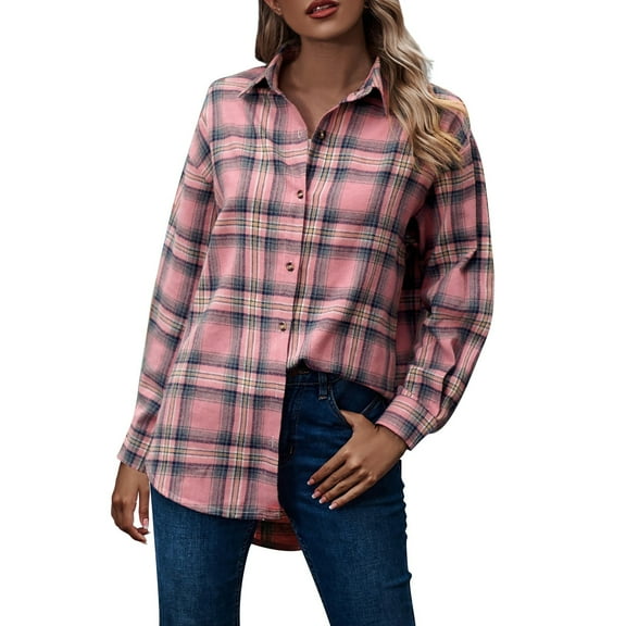 fvwitlyh Work Shirts for Women Plaid Flannel Button Down Shirts for Women Oversized Dressy Casual Long Sleeve Tops Blouse