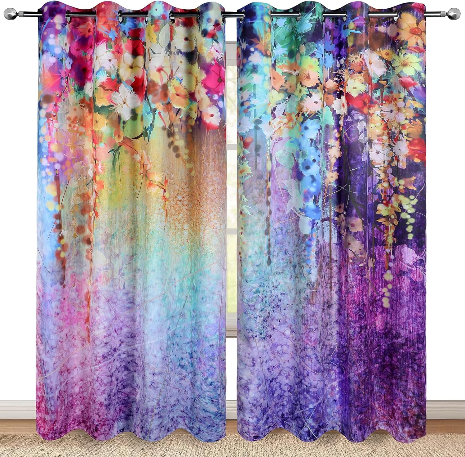 Blue Purple 3D Galaxy Blackout Curtains - 2 Panels, 52x84 Inch, Grommet Top