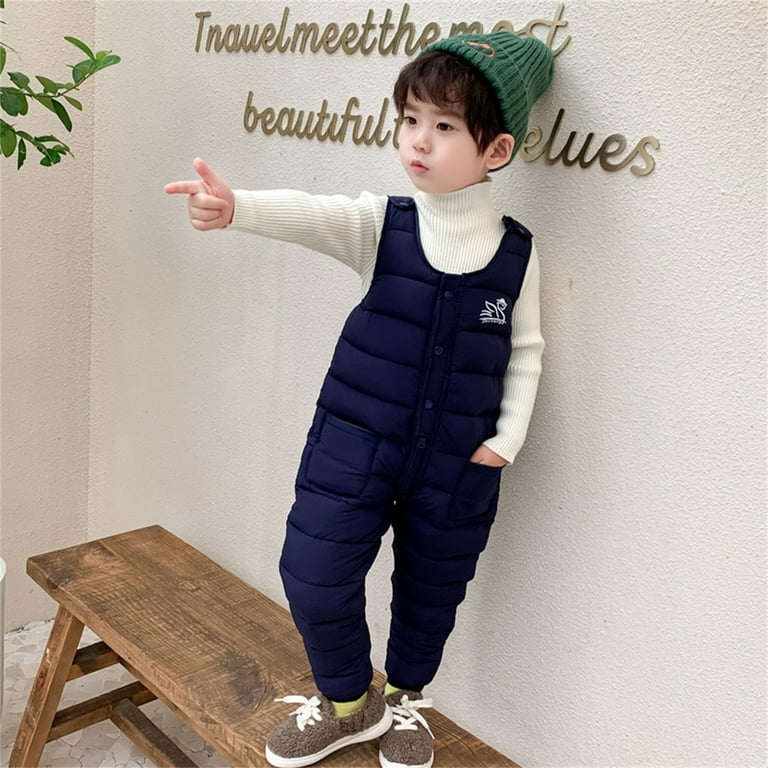 fzm christmas child kids toddler toddler baby boys girls sleeveless solid  jumpsuit cotton wadded suspender ski bib pants overalls trousers outfit  clothes 