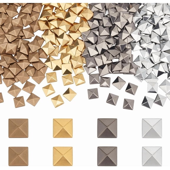 g 320Pcs 4 Colors Brass Hotfix Iron On Rivets Flat Back Pyramid Studs Flatback Glue on Studs Square Mixed Color 10x10mm 80pcs/color diy