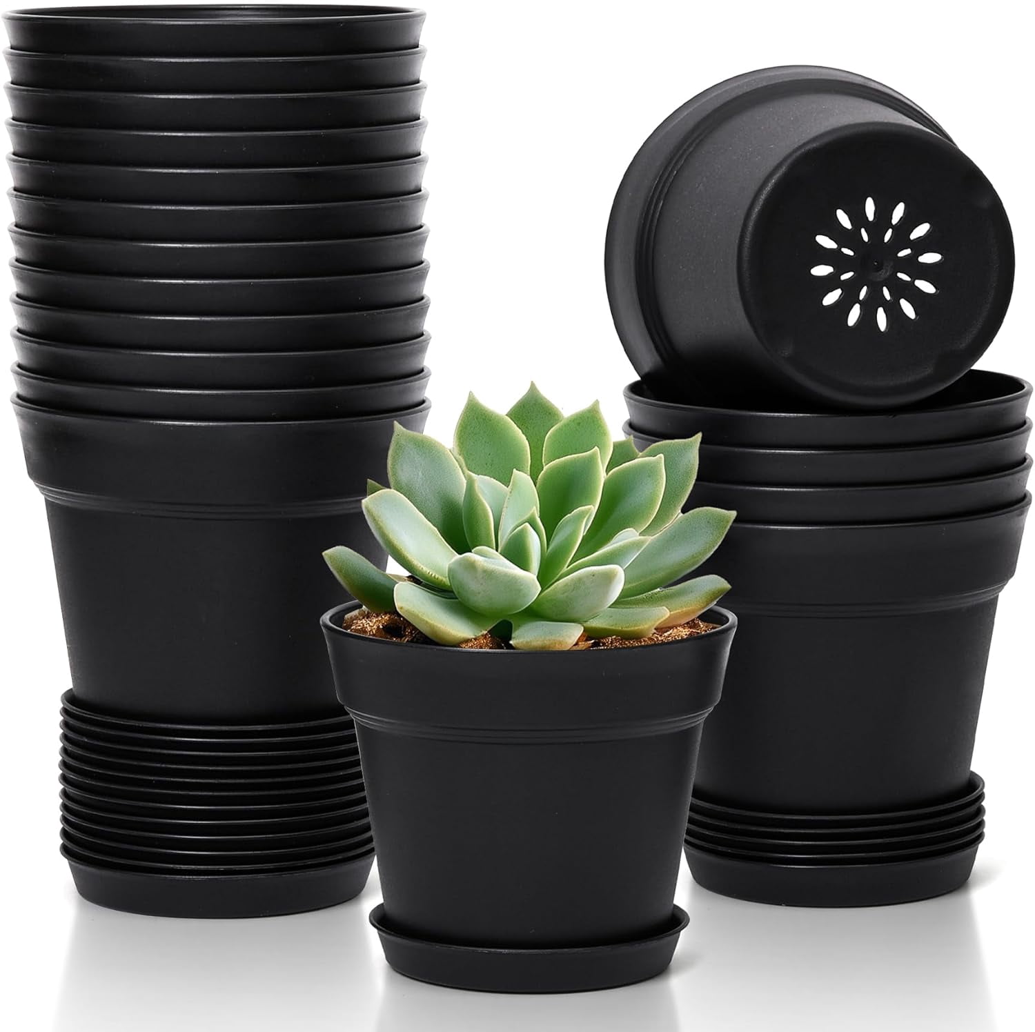g 4 Inch Plant Pots 18-Pack, Small Flower Pots with Saucer and Drainage ...