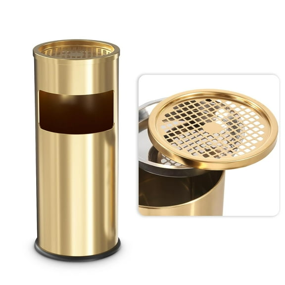 g-g  Trash Can with Lid Outdoor Indoor Stainless Steel Commercial Garbage Bin Waste Container for Patio Yard Garage with Inside Barrel, Gold, 9.8 in x 24 in (D * H)