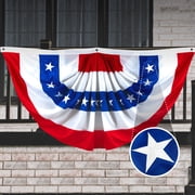 G128- 3x6 Ft US American Pleated Fan Flag Embroidered 210D 4th of July Patriotic Decoration Bunting