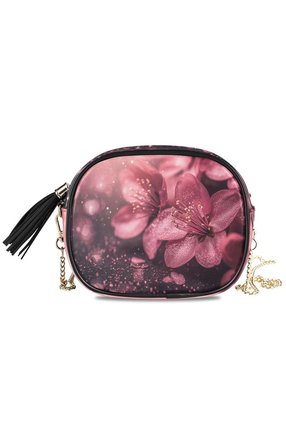 Womens Casual Chain Shoulder Bag Simple style Pink Glittery Flowers Crossbody Bag