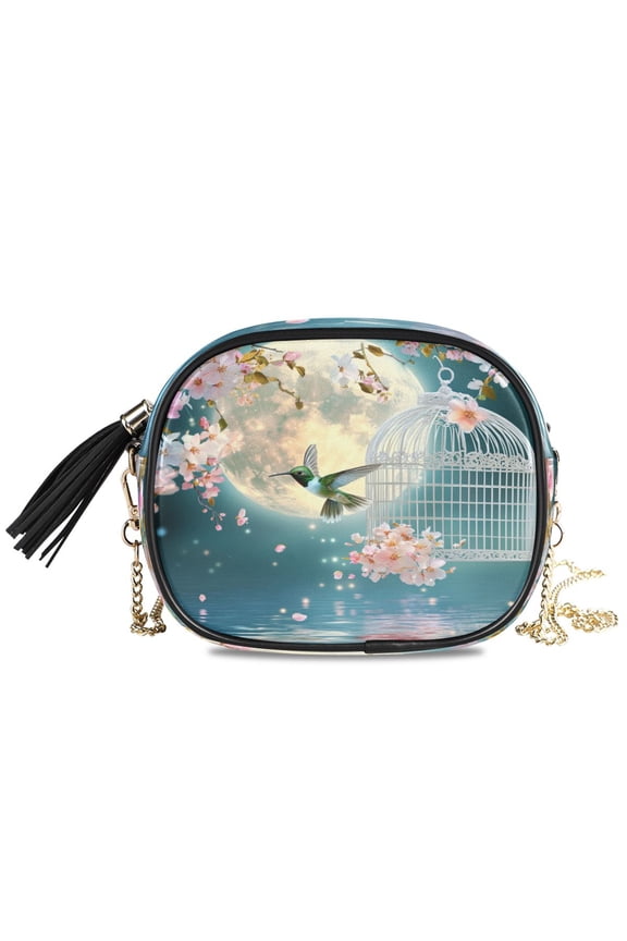 Womens Casual Chain Shoulder Bag Simple style Hummingbird Moon Cage Flowers Water Crossbody Bag