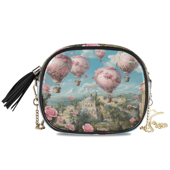 Womens Casual Chain Shoulder Bag Simple style Pink Hot Air Balloons Roses Crossbody Bag